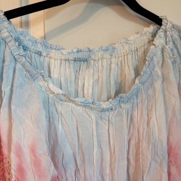 Surf Gypsy Tie-Dye Off-Shoulder Bell Sleeve Cover-Up Blouse Mini Dress SMALL - Picture 6 of 7